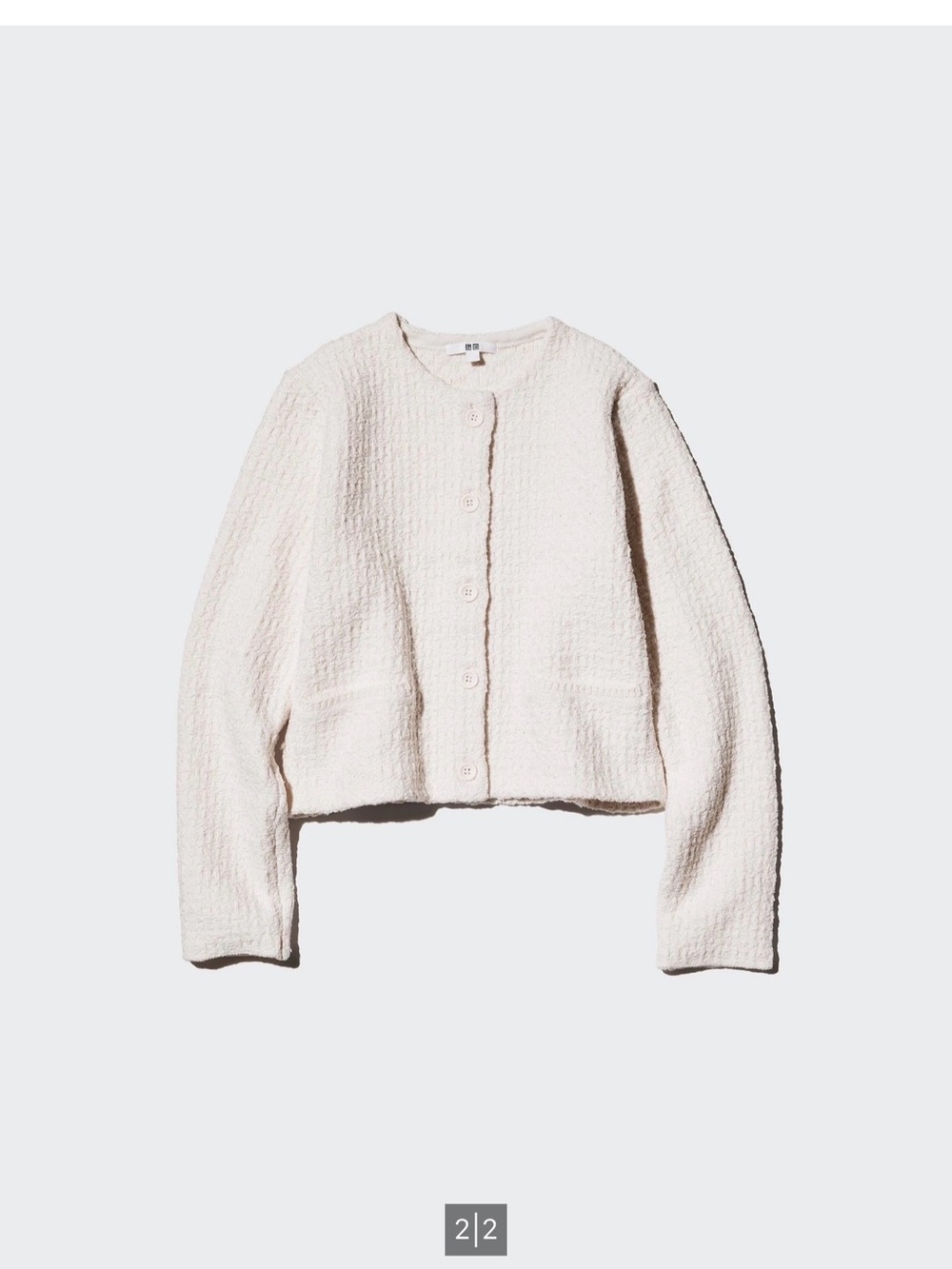 Uniqlo Cream Bouclé Open-Front Cardigan Jacket size medium - Picture 2 of 8